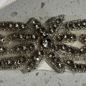 Ivory‎ Satin Bridal Sash Belt with Crystal Rhinestone Floral Applique Wedding thumbnail 5
