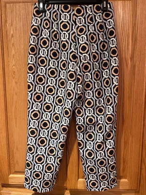 ZARA‎ Geometric Interlocking Chain Print High Rise Ankle Pants Size Small thumbnail 6