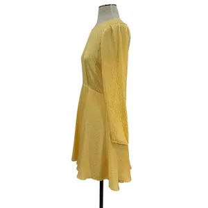 Maje Roseau Jacquard Skater Dress Long‎ Sleeve Yellow Size 40 US Large thumbnail 7