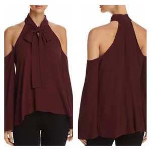 Elan olive‎ green cold shoulder high low long sleeve blouse M thumbnail 3