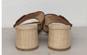 new Jack Rogers callie block heel straw beach brown sandal sz10 strappy buckle thumbnail 3
