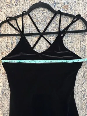 Black Velvet Slip Dress Criss Cross Straps Mini Bodycon thumbnail 2
