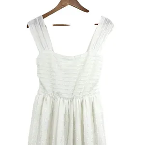Max‎ Studio London White Midi Dress Women's L Textured Smocked Sundress Resort thumbnail 4