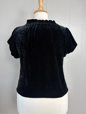 Free People Black Velvet Puff Sleeve Top XL Romantic Goth Boho thumbnail 3