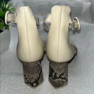 Dolce Vita Tan and Cream Heeled Sandals with Sculptural Heel thumbnail 4