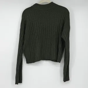 Madewell Dark Green Ribbed Wool Blend‎ Mock Neck Cropped Sweater Medium thumbnail 2
