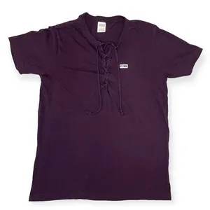 Victoria's Secret PINK Purple Lace Up V Neck Logo T Shirt Y2K‎ Size Small Lounge thumbnail 1