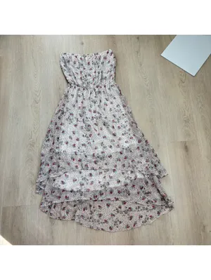 Ella Moss EUC Women's Strapless Cream Floral Gold Metallic Polka Dot Sundress S thumbnail 6