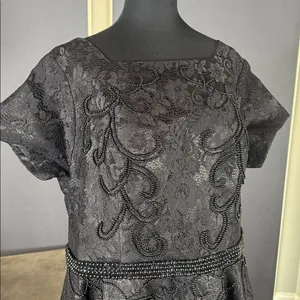 Women’s Black Satin & Lace Hi Low Prom Party Dress Beading Detail Size 18 NEW thumbnail 2