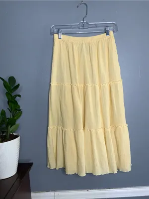 Vintage Two-Twenty Collection Light Yellow Cotton Tiered Midi Skirt S thumbnail 2