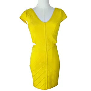 Bebe Lemon Yellow Cutout Bandage Dress Y2K Buttercup Cap Sleeve thumbnail 2