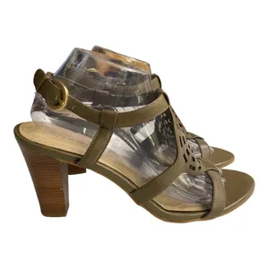 Tahari Womens Ladies Leather Upper Open Kendra Toe Olive Green 10M 3.5" heels thumbnail 4