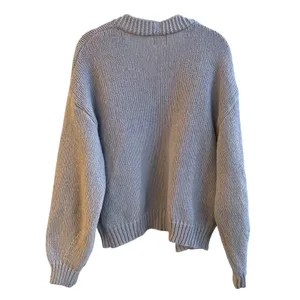 Luna Ivy Grey Blue Chunky‎ Knit Cherry Cardigan Sweater NWT Womens Small thumbnail 4