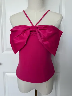 Maeve Anthropologie NWT Bow Front Halter Cami Top, Hot Barbie Pink, Size S thumbnail 1