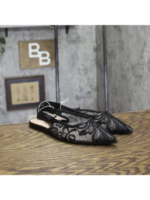 NWT A New Day Womens London Lace Sling Back Bow Flats 94303526 Black 8.5M thumbnail 2