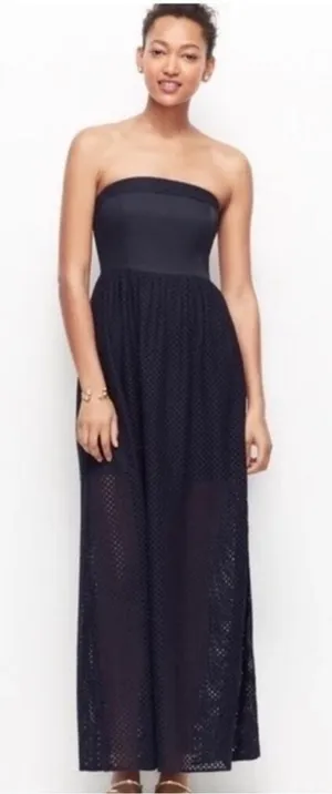 Ann Taylor Navy Blue Strapless Maxi Dress Resortwear Mesh Beachy Vacation Preppy thumbnail 1
