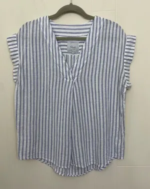 Rails Nala Popover Blouse Size M Blue Iris Stripe Linen Rayon Coastal Chic Beach thumbnail 1