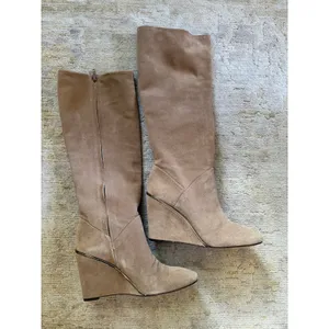 DVF Knee High Boots Womens 9 Tan Leather Suede Wedge Heel thumbnail 2