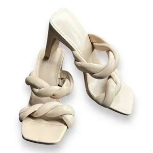 Open Edit Sandals Womens Size 6.5 CreamBraided‎ Double Strap Slip On Heels thumbnail 6