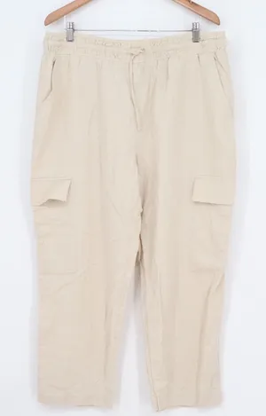 Time and Tru Womens XL Beige Linen Blend Cargo Pants Elastic Waist thumbnail 1