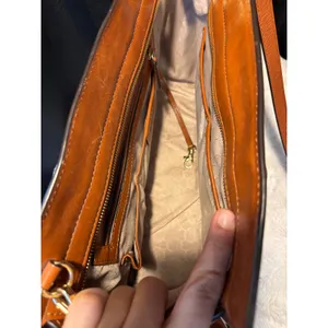 Michael Kors Signature Logo Satchel Brown Leather Trim Crossbody Bag thumbnail 6