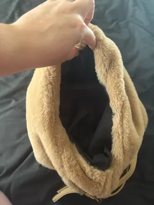 Plush Faux Fur Hobo Bag - Beige thumbnail 3