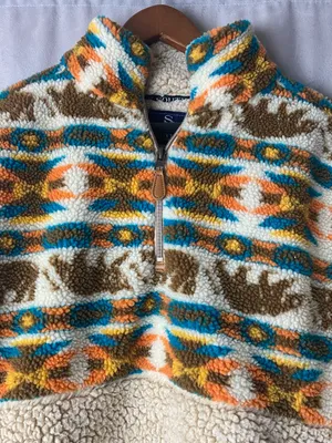 Simply Southern Cream Sherpa Zip Pullover with Teal & Orange Pattern thumbnail 3
