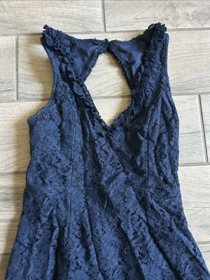 Saints + Secrets Navy Lace Mini Dress with Pleated Hem thumbnail 4