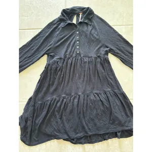 Free People Best‎ Girl Dress Womens Sm Black Mini Linen Blend Tiered Preppy Boho thumbnail 3