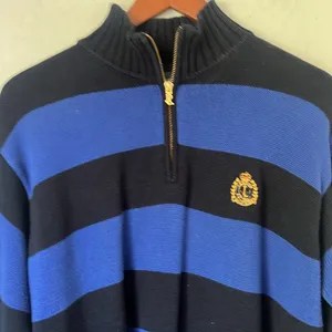 Ralph Lauren Royal Blue Navy Stripe Pullover Cotton Sweater nautical Sz Large ♟️ thumbnail 2