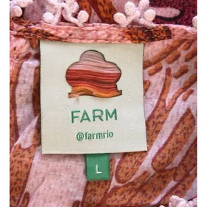 Farm Rio Women's Blouse Orange Pink Size L Puff Sleeve Boho Floral Peasant Top thumbnail 5