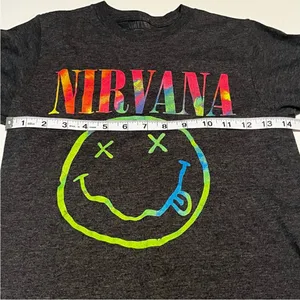 Nirvana Womens Size Small Grey Gray Short Sleeve Shirt Kurt‎ Cobain Grunge 90s thumbnail 4