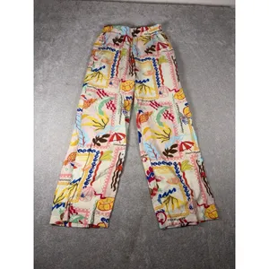 ellison printed‎ flowy wide leg pants fruit resort rayon nylon Pockets m thumbnail 2