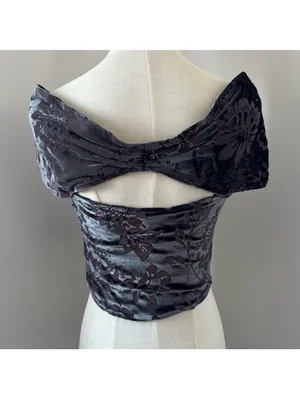 Free People Joni Black Off the Shoulder Whimsical Velour burnout top size medium thumbnail 3