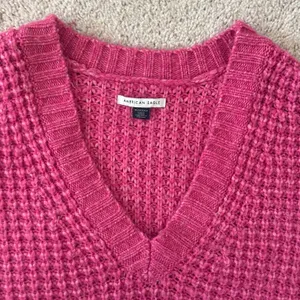 American Eagle AEO Pink V Neck Sweater Waffle Weave XS Boxy Oversized thumbnail 2
