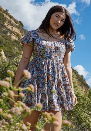 American Eagle Floral Button Front Mini Babydoll Dress thumbnail 1