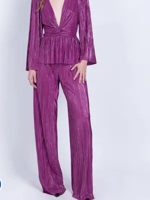 Sabina Musayev Revolve Tom Wide Leg Pleated Shimmer High Waist Pants Purple S thumbnail 7