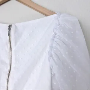 NEW LPA Dolores Top S Ivory Sheer Dot Puff Sleeve Cutout Pleated Peplum Tulle thumbnail 11