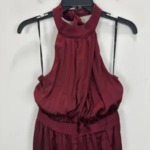 Lulus Confident Impression Burgundy Satin Pleated Halter Jumpsuit Small NWT thumbnail 8