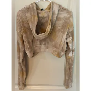 Wild Fable Mustard Waffle Tie Die Cropped Hoodie Women's Sz Large thumbnail 3