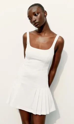 Zara pleated tennis inspired mini dress fitted ivory casual summer vacation thumbnail 5
