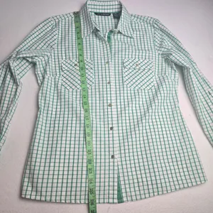 Zac‎ & Rachel -1831 Green White Grid Check Button Down Roll Tab Shirt Womens M thumbnail 6