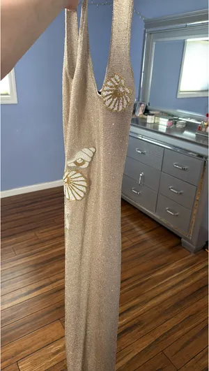 White Fox Marine Mist Sequin Knit Maxi Dress Champagne thumbnail 5