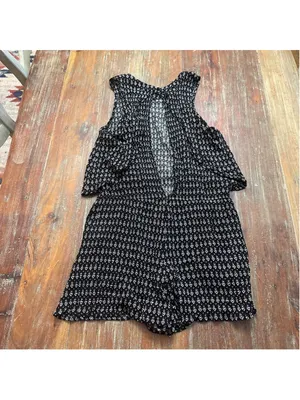 Lulus Black & White Geometric Tribal Print Halter Romper - Size Large Boho thumbnail 9