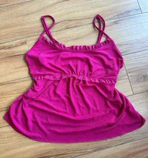Y2K mulberry silk striped ruffle spaghetti strap tank thumbnail 1