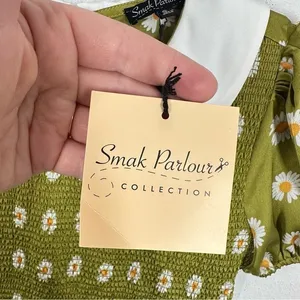 Smak Parlour Modcloth Retro Green Daisy Smocked Mini‎ Dress Peter Pan Collar NWT thumbnail 7