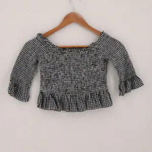 American‎ Eagle Gingham Smocked Crop Top Womens Size XS Black White Cottage thumbnail 2