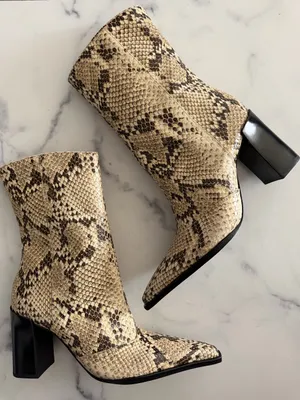 SCHUTZ Raffaela Snake-Embossed Ankle Booties w/Black Block Heel, Size 7.5, NWT thumbnail 2