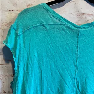 Free People Teal cap sleeve v neck shirt distress thumbnail 7