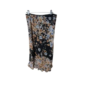 Jonathan Martin‎ Vintage Floral High Low Midi Skirt Black Blue Tan Medium USA thumbnail 6